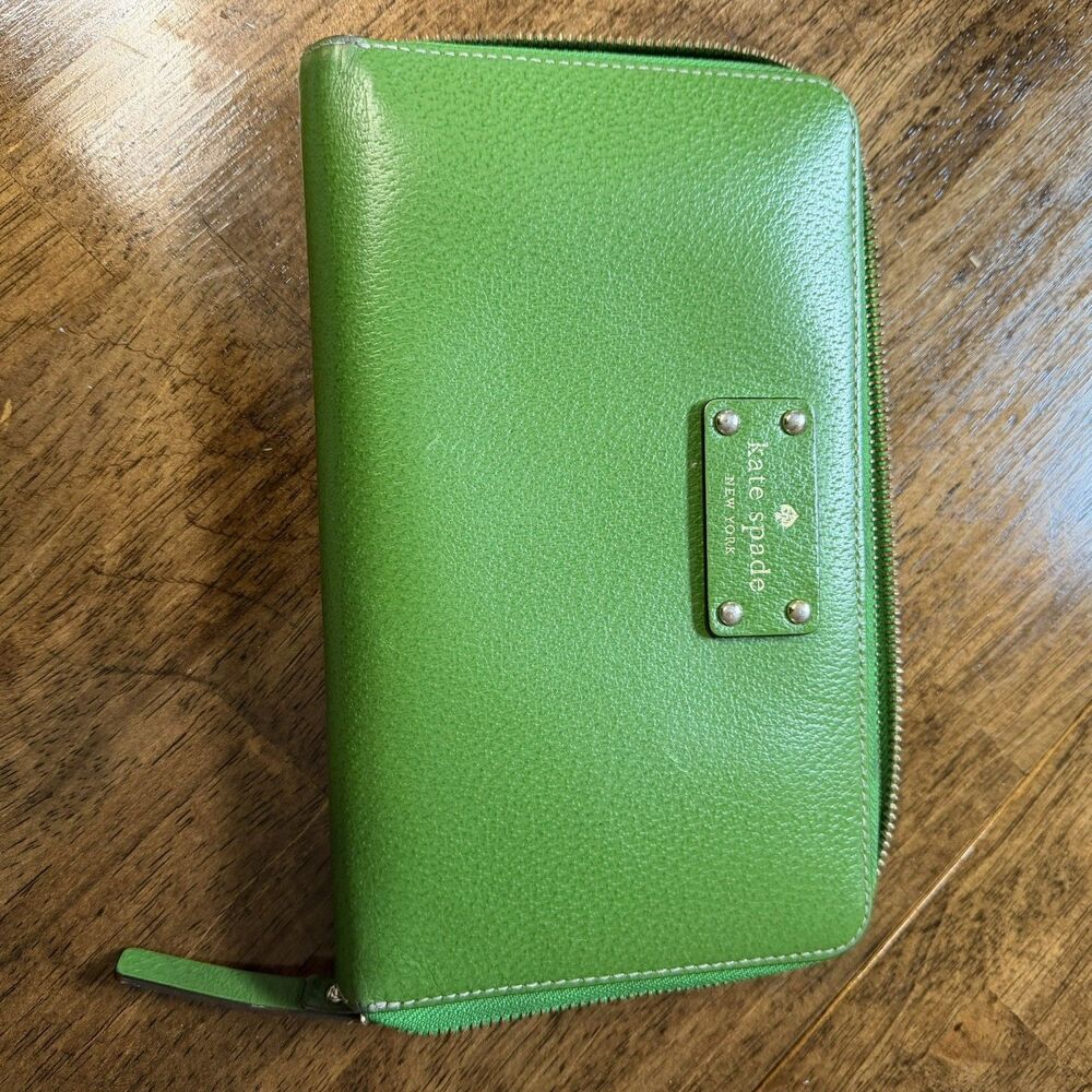 Kate Spade Zip-Around Women's Wallet Logo Zipper Card Slots Green Solid